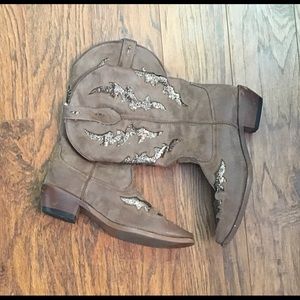 Roper Cowboy Boots Glitter Snip Brown Size 9.5